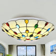 Rustic Loft Stained Glass Flush Mount Light In Beige/Yellow - 12’/16’/19.5’ Diameter Bedroom