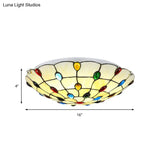 Rustic Loft Stained Glass Flush Mount Light In Beige/Yellow - 12’/16’/19.5’ Diameter Bedroom