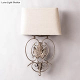 Rustic Maple Leaf Wall Sconce With Fabric Shade - White 1 Head Lamp Fixture