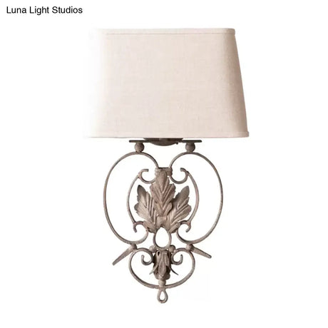 Rustic Maple Leaf Wall Sconce With Fabric Shade - White 1 Head Lamp Fixture
