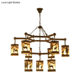 Rustic Metal And Fabric Chandelier Light With 3/6/9 Cylinder Lights Brown Pendant Lighting For