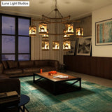 Rustic Metal And Fabric Chandelier Light With 3/6/9 Cylinder Lights Brown Pendant Lighting For