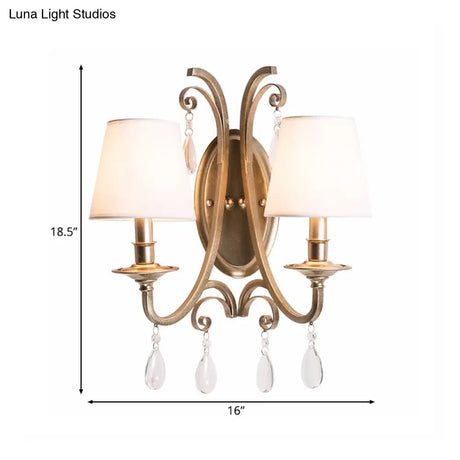 Rustic Metal And Fabric Tapered Wall Light Fixture - Gold Sconce Lamp Bedroom Décor
