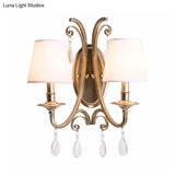 Rustic Metal And Fabric Tapered Wall Light Fixture - Gold Sconce Lamp Bedroom Décor