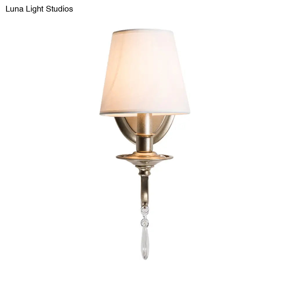 Rustic Metal And Fabric Tapered Wall Light Fixture - Gold Sconce Lamp Bedroom Décor