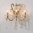 Rustic Metal Bedroom Wall Sconce With Crystal Accent And 3 Bulbs Gold