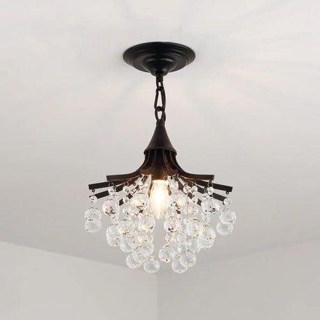Rustic Metal Branch Semi Flush Mount Ceiling Light With Crystal Accent - 1 Head Hallway Lighting