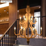 Rustic Metal Candle Chandelier 12 Bulbs Beige Suspension Fixture