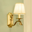 Rustic Metal Candle Wall Lamp - Gold Mount With Pleated Fabric Shade 1 /