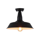 Rustic Metal Ceiling Lamp: Single Barn Shade Semi Flush Mount Lighting For Corridor Black / 10