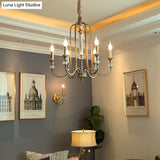 Rustic Metal Chandelier: 6-Light Candle Pendant With Aged Silver Finish - Ideal For Living Room