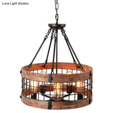 Rustic Metal Grid Cage Drum Chandelier: Brown Suspension Pendant Light For Dining Room