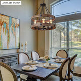 Rustic Metal Grid Cage Drum Chandelier: Brown Suspension Pendant Light For Dining Room