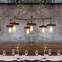 Rustic Metal Island Lamp With 6 Lights - Open Bulb Pendant Lighting For Dining Room Gear Deco Rust