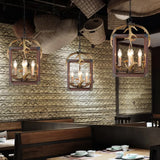 Rustic Metal Rectangle Frame Pendant Chandelier - Red Brown Finish 4/8 Lights Ideal For Dining Room