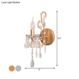 Rustic Metal Sconce Light: Candle-Style Wall Lighting Fixture With Crystal Droplet - Silver/Gold