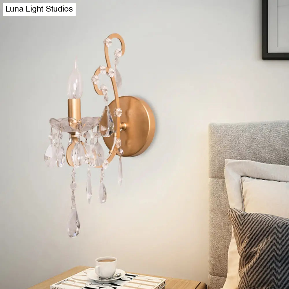 Rustic Metal Sconce Light: Candle-Style Wall Lighting Fixture With Crystal Droplet - Silver/Gold