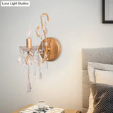 Rustic Metal Sconce Light: Candle-Style Wall Lighting Fixture With Crystal Droplet - Silver/Gold