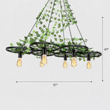 Rustic Metal Wagon Wheel Ceiling Light With Green Ivy Decor - Ideal For Restaurants 6 /