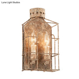 Rustic Metal Wall Mounted Light Fixture With Country Candle Sconce 2-Bulb Cage Design For Indoor