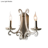 Rustic Metal Wall Mounted Sconce With Crystal Bead Accent - Bedside Candle Light Fixture