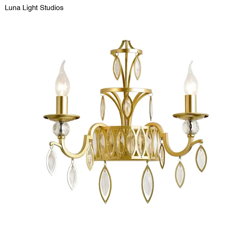 Rustic Metal Wall Sconce With Teardrop Crystal - 2 Lights