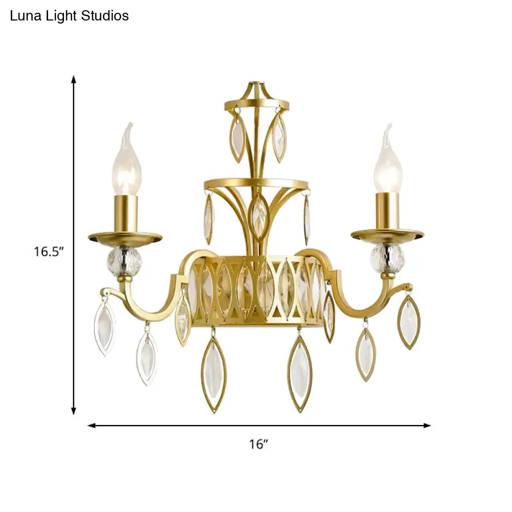Rustic Metal Wall Sconce With Teardrop Crystal - 2 Lights