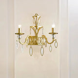 Rustic Metal Wall Sconce With Teardrop Crystal - 2 Lights Brass