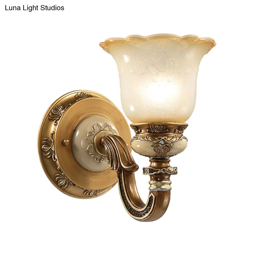 Rustic Milky Glass Flower-Shaped Wall Sconce - Brown Mountable Bedroom Light Fixture
