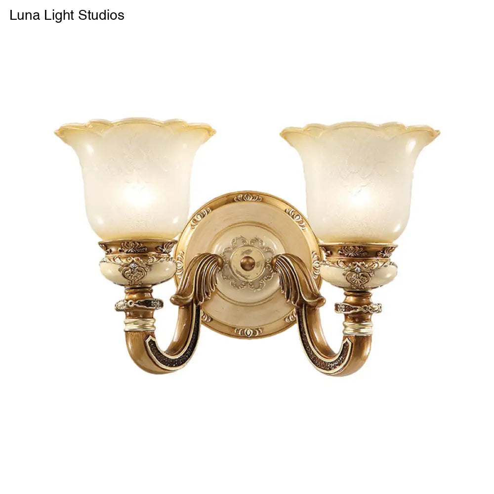 Rustic Milky Glass Flower-Shaped Wall Sconce - Brown Mountable Bedroom Light Fixture