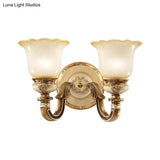 Rustic Milky Glass Flower-Shaped Wall Sconce - Brown Mountable Bedroom Light Fixture