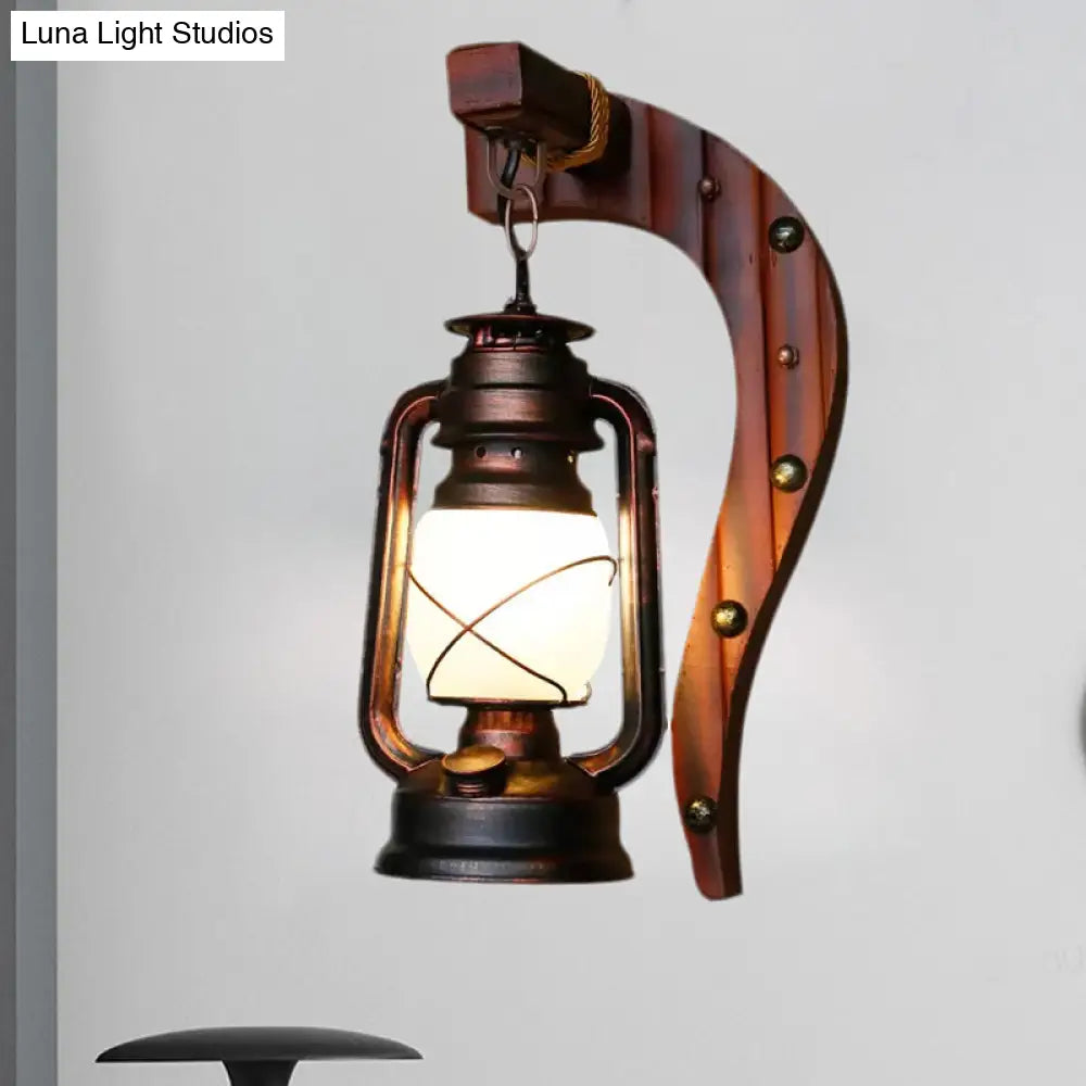 Rustic Opal Glass Antique Copper Sconce Light With Kerosene Lighting Fixture
