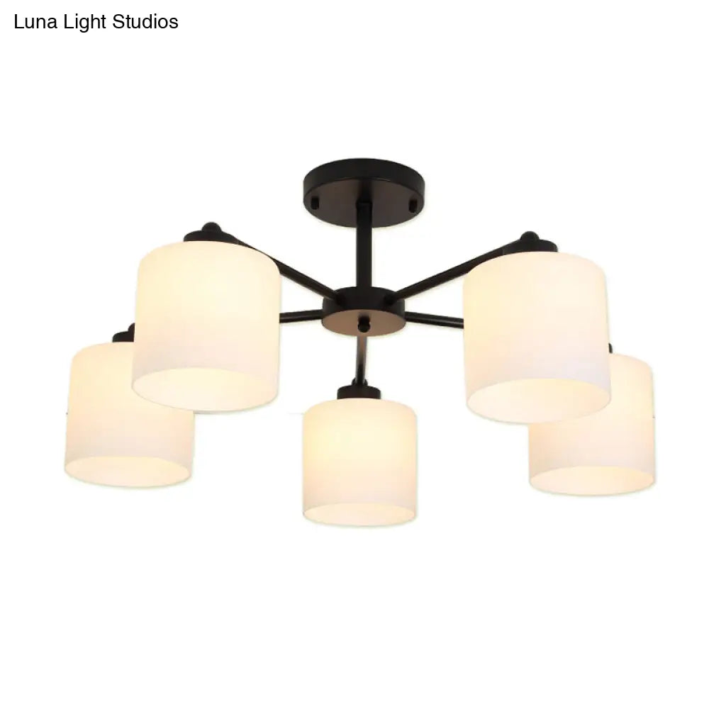 Rustic Opal Glass Cylinder Bedroom Ceiling Chandelier Light - Black Finish