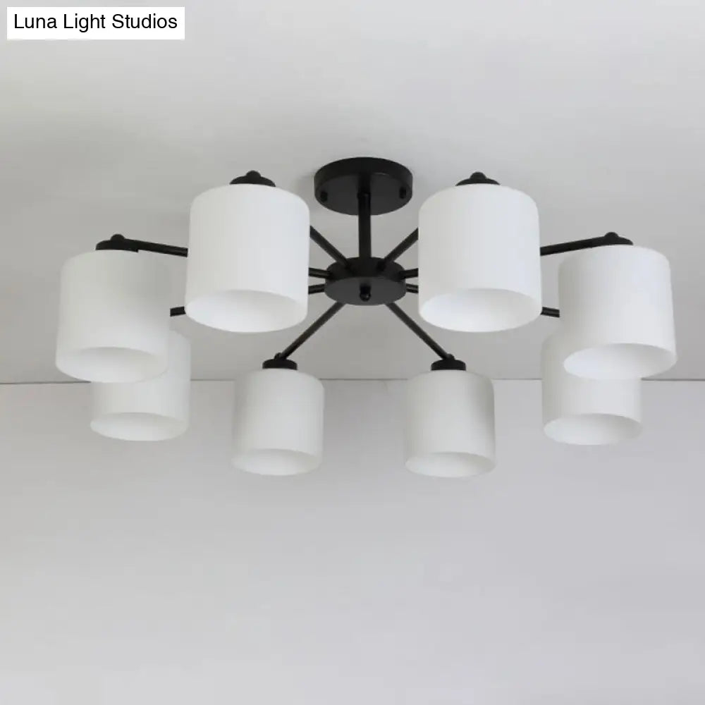 Rustic Opal Glass Cylinder Bedroom Ceiling Chandelier Light - Black Finish
