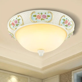 Rustic Opal Glass Dome Ceiling Flush Light White 15’/19’ W 3 - Bulb Flushmount For Dining Room