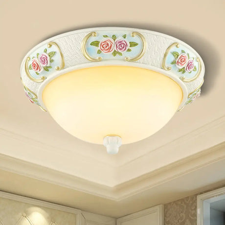 Rustic Opal Glass Dome Ceiling Flush Light White 15’/19’ W 3 - Bulb Flushmount For Dining Room