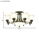 Rustic Opal Glass Flower Ceiling Light Fixture With Semi Flush Mount - 9/11/13 Lights For Living