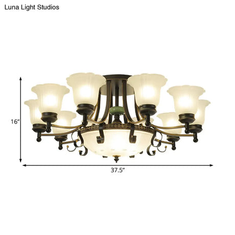 Rustic Opal Glass Flower Ceiling Light Fixture With Semi Flush Mount - 9/11/13 Lights For Living
