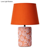 Rustic Orange Drum Table Lamp With Carved Sunflower Base