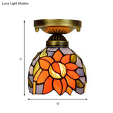 Rustic Orange Sunflower Stained Glass Flush Ceiling Light - 6-Inch 1 Head Ideal For Corridor