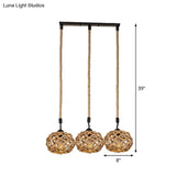 Rustic Oval Pendant Light With Cross-Woven Rope And Multiple Bulbs For Kitchen Or Bar Area