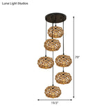 Rustic Oval Pendant Light With Cross-Woven Rope And Multiple Bulbs For Kitchen Or Bar Area