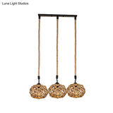 Rustic Oval Pendant Light With Cross-Woven Rope And Multiple Bulbs For Kitchen Or Bar Area