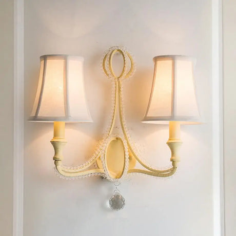 Rustic Paneled Wall Light Fixture In Beige/Aged Silver With Crystal Droplet For Half-Bulb Lighting