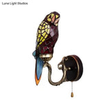 Rustic Parrot Wall Lighting Art Glass 1-Light Sconce For Living Room - Deco Inspired