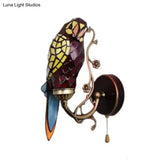 Rustic Parrot Wall Lighting Art Glass 1-Light Sconce For Living Room - Deco Inspired