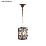 Rustic Pendant Ceiling Light With Cage - Traditional Metal 1 Hanging Lamp For Living Room