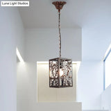 Rustic Pendant Ceiling Light With Cage - Traditional Metal 1 Hanging Lamp For Living Room