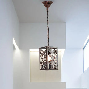 Rustic Pendant Ceiling Light With Cage - Traditional Metal 1 Hanging Lamp For Living Room Rust /