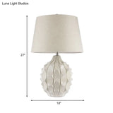 Rustic Pinecone Ceramic Nightstand Lamp With Tapered Drum Shade - White